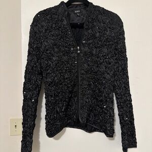 MSK Black Ruffled Sequin Bomber Jacket